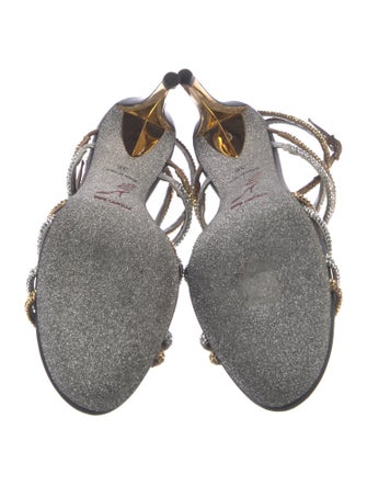 René Caovilla Leather Colorblock Pattern T-Strap Sandals