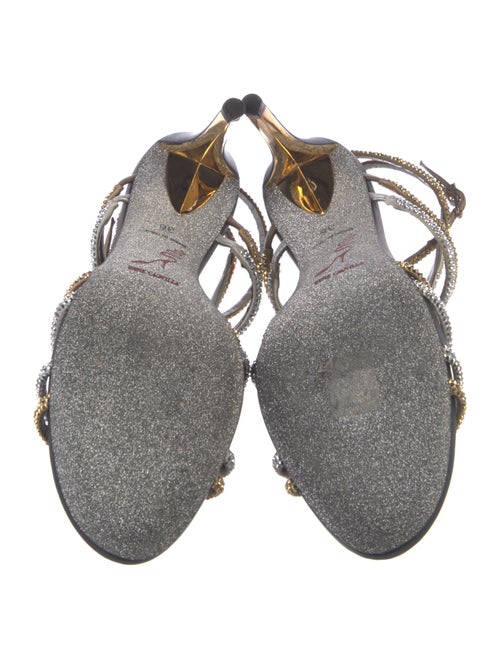 René Caovilla Leather Colorblock Pattern T-Strap Sandals