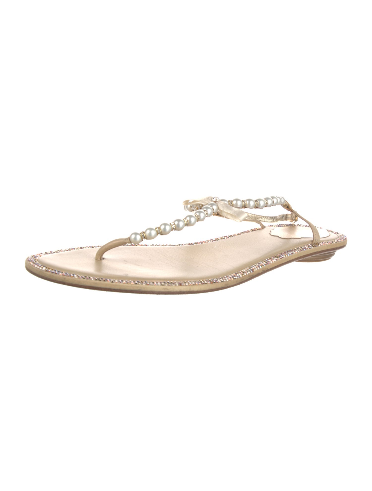 René Caovilla Leather Crystal Embellishments Flip Flops