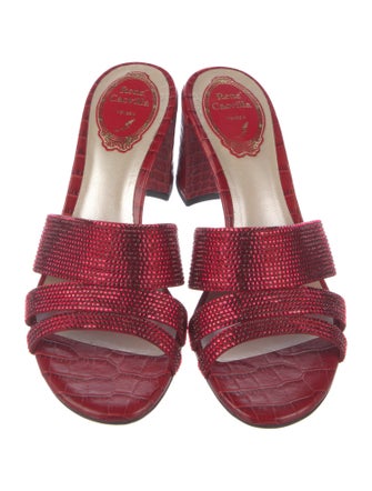 René Caovilla Leather Crystal Embellishments Slides