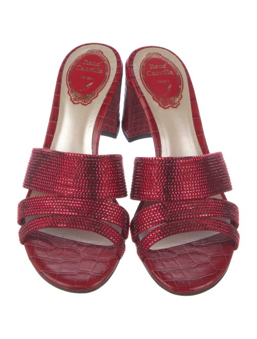 René Caovilla Leather Crystal Embellishments Slides