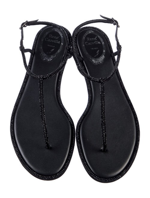 René Caovilla Leather Crystal Embellishments T-Strap Sandals