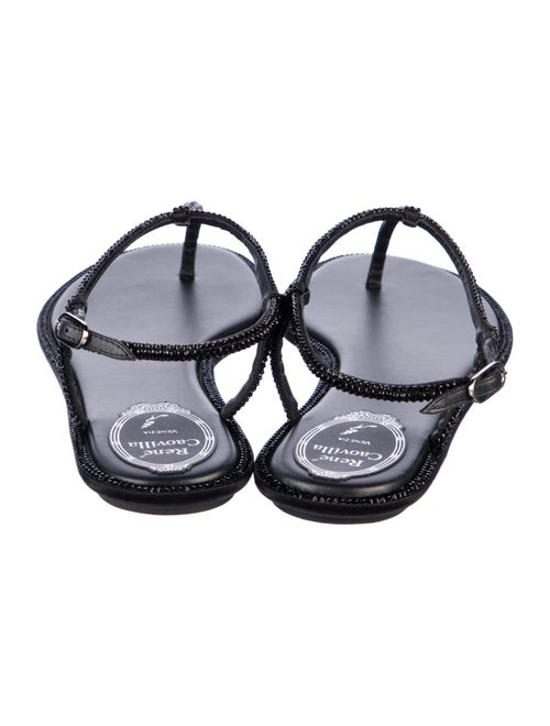 René Caovilla Leather Crystal Embellishments T-Strap Sandals