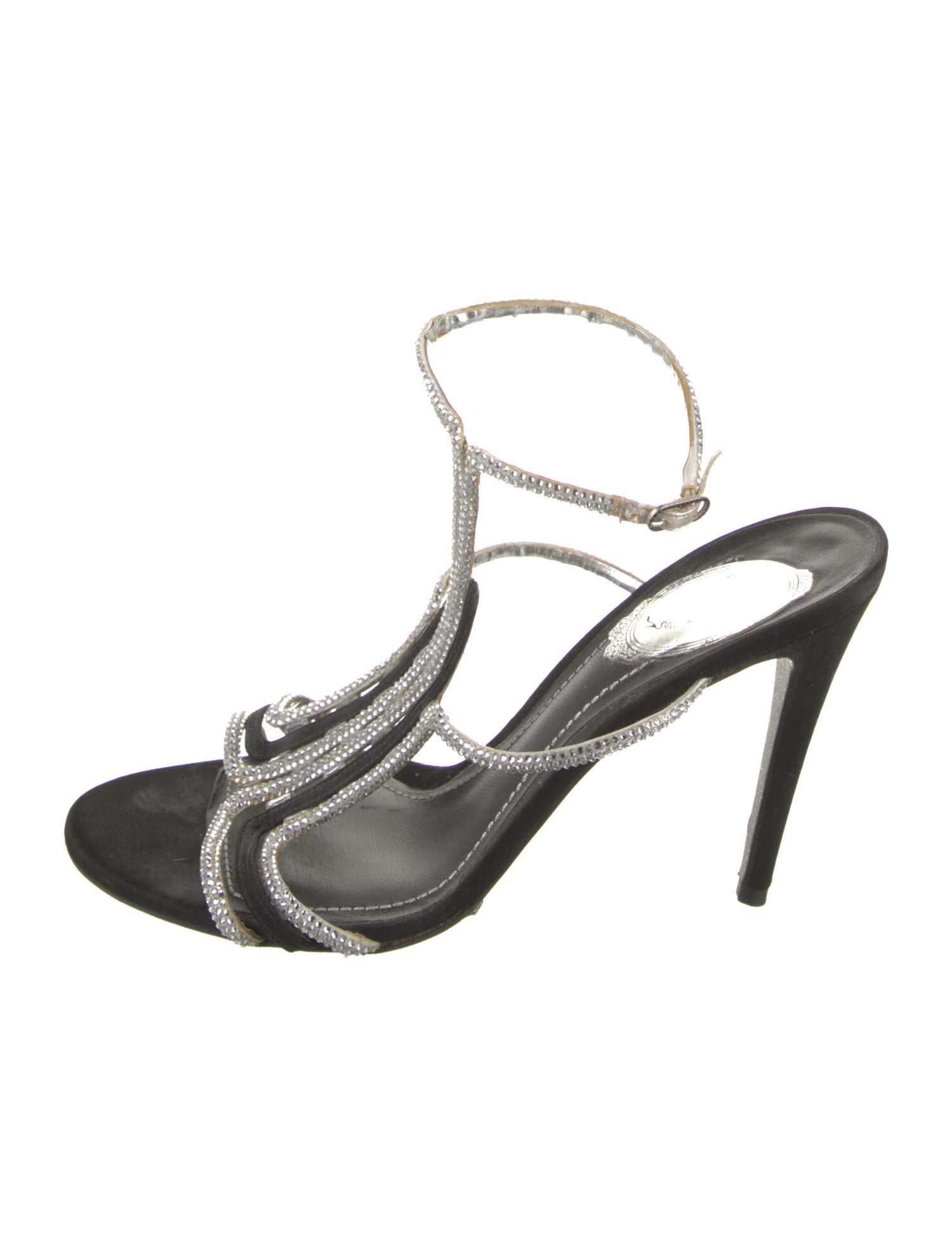 René Caovilla Satin Glitter Accents T-Strap Sandals