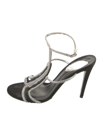René Caovilla Satin Glitter Accents T-Strap Sandals