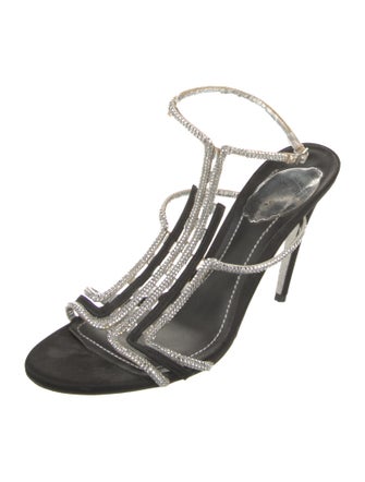 René Caovilla Satin Glitter Accents T-Strap Sandals