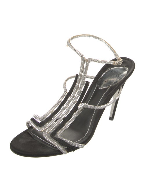 René Caovilla Satin Glitter Accents T-Strap Sandals