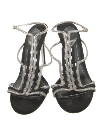 René Caovilla Satin Glitter Accents T-Strap Sandals