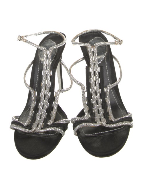 René Caovilla Satin Glitter Accents T-Strap Sandals