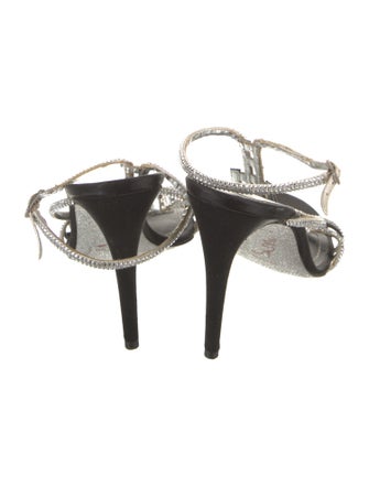 René Caovilla Satin Glitter Accents T-Strap Sandals