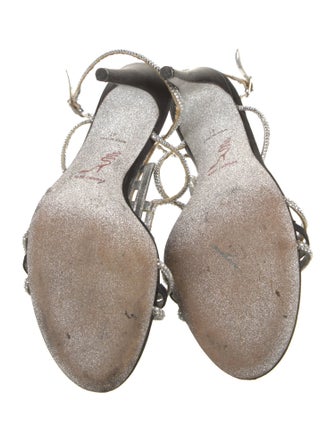 René Caovilla Satin Glitter Accents T-Strap Sandals