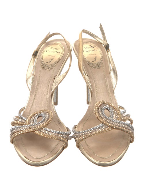 René Caovilla Leather Crystal Embellishments Slingback Sandals
