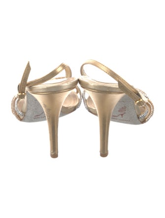 René Caovilla Leather Crystal Embellishments Slingback Sandals