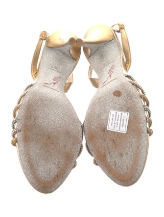 René Caovilla Leather Crystal Embellishments Slingback Sandals