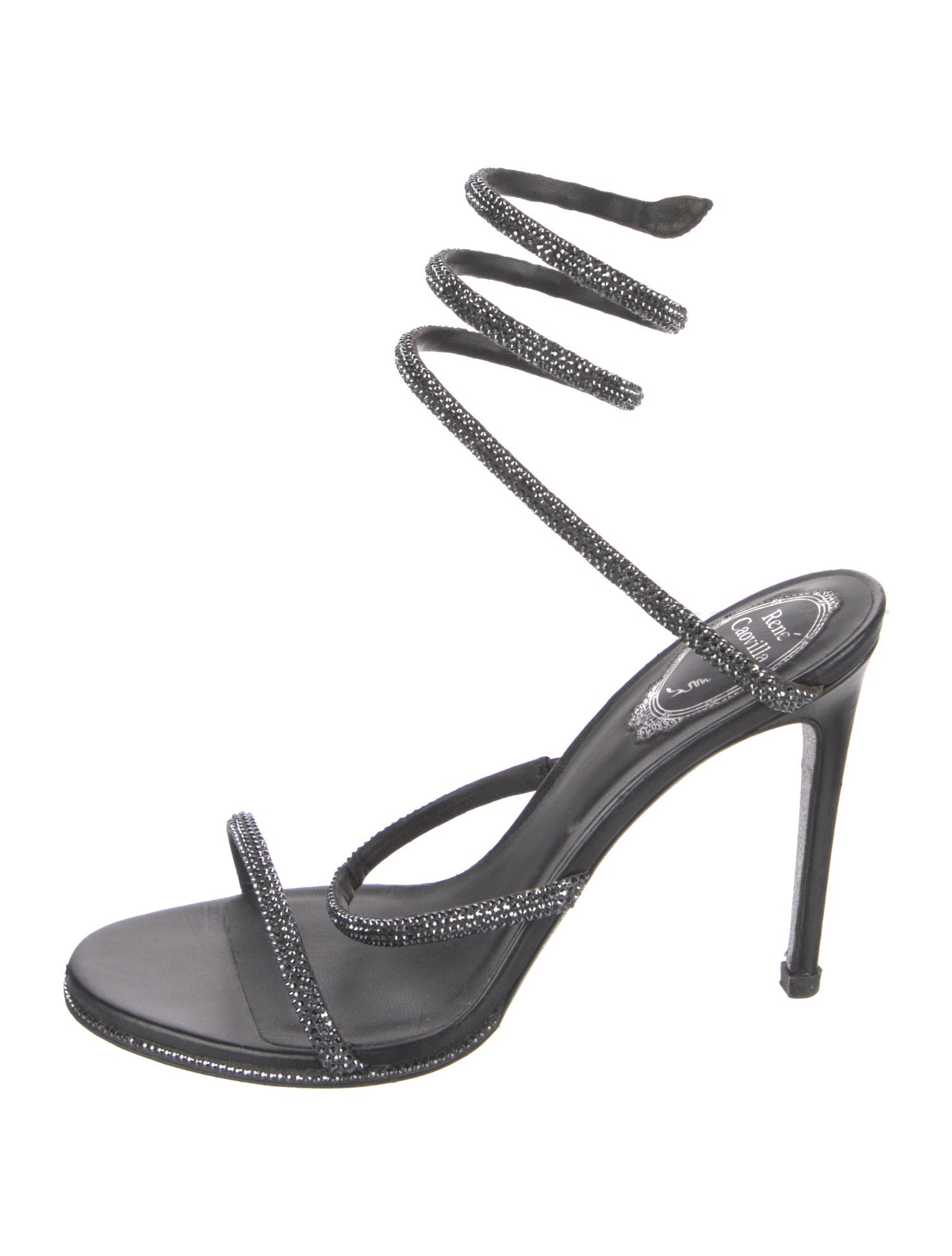 René Caovilla Leather Crystal Embellishments Gladiator Sandals