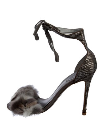 René Caovilla Leather Crystal Embellishments Sandals