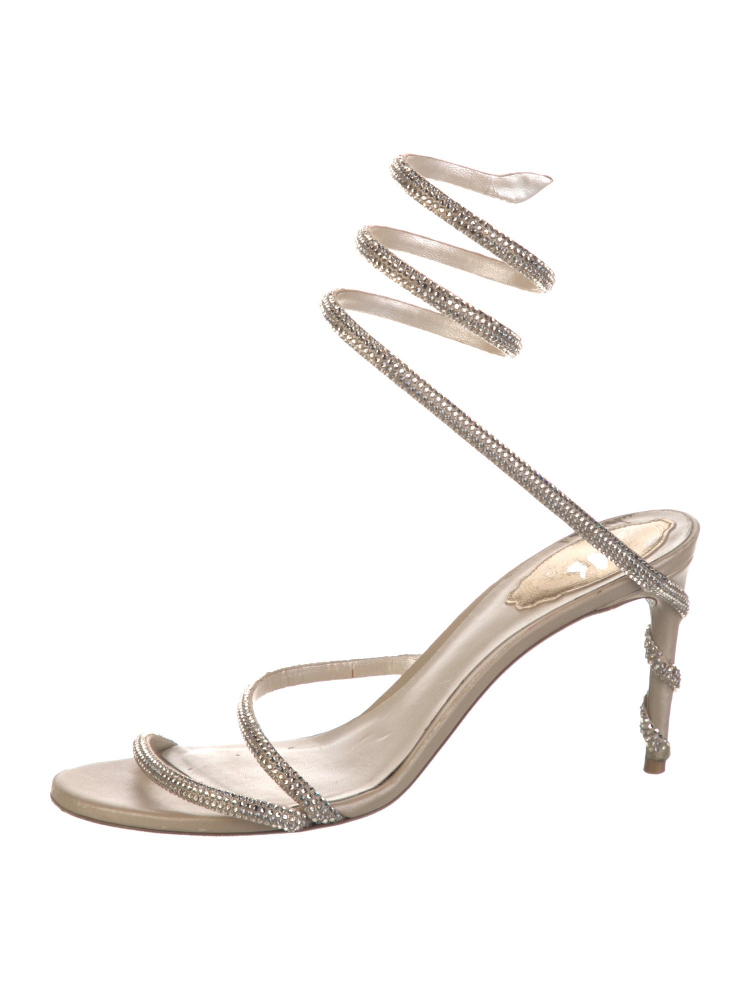 René Caovilla Satin Crystal Embellishments Sandals