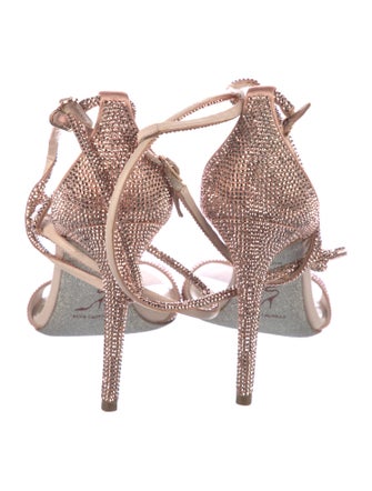 René Caovilla Crystal Embellishments T-Strap Sandals