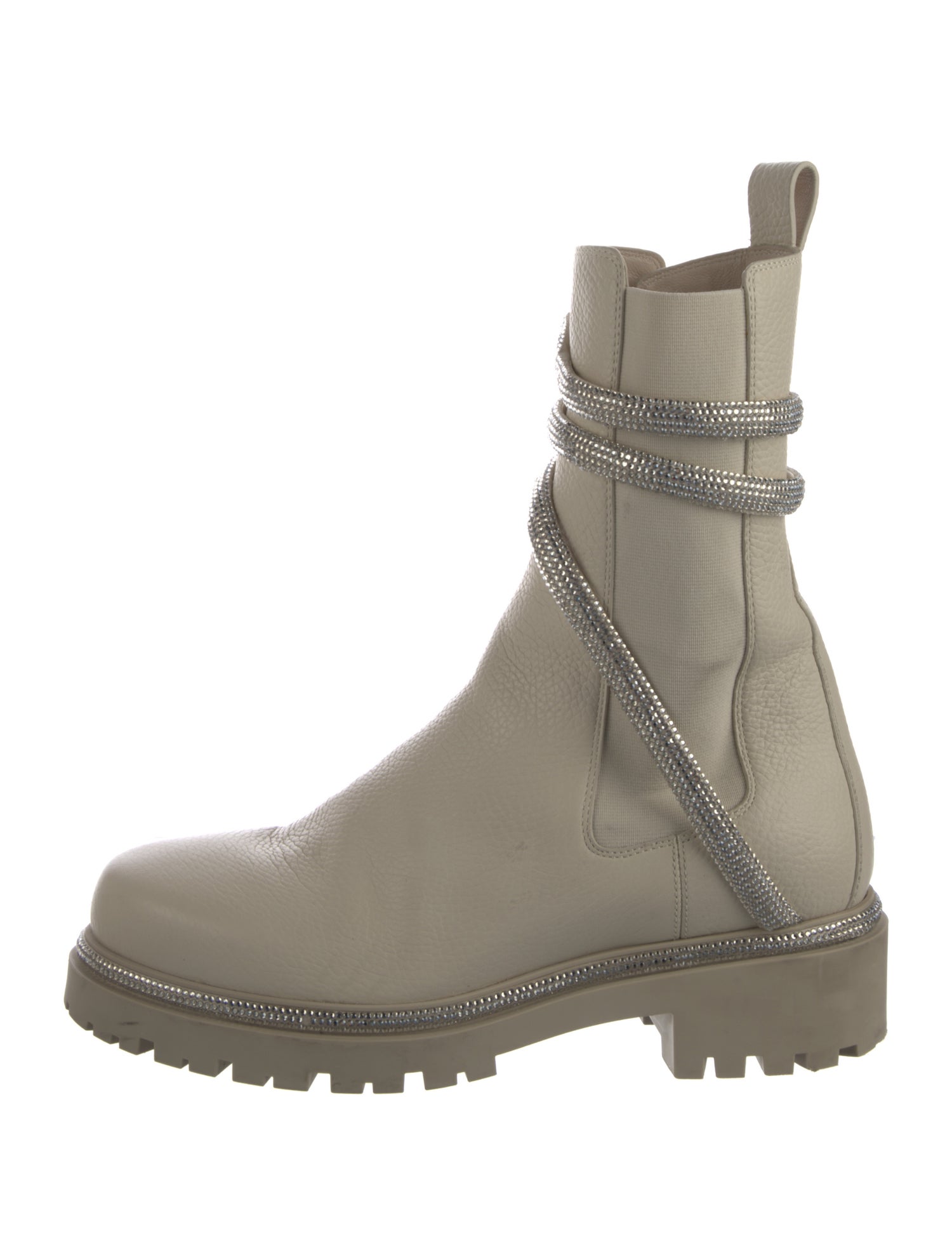 René Caovilla Leather Crystal Embellishments Combat Boots