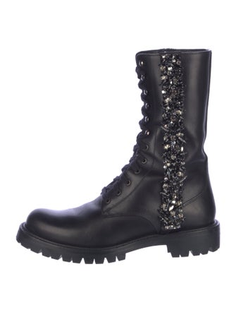 René Caovilla Leather Crystal Embellishments Combat Boots