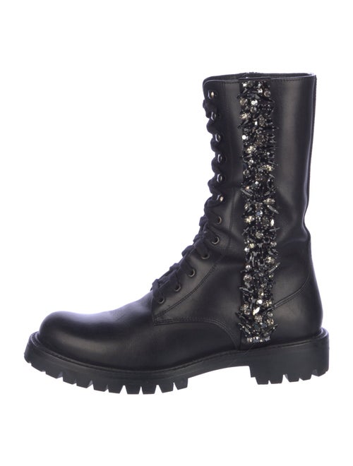 René Caovilla Leather Crystal Embellishments Combat Boots