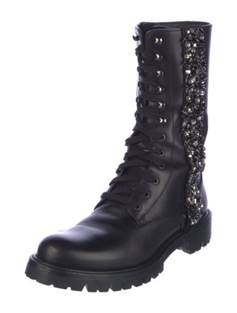 René Caovilla Leather Crystal Embellishments Combat Boots