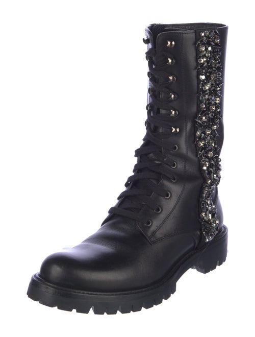 René Caovilla Leather Crystal Embellishments Combat Boots