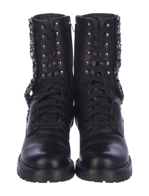 René Caovilla Leather Crystal Embellishments Combat Boots