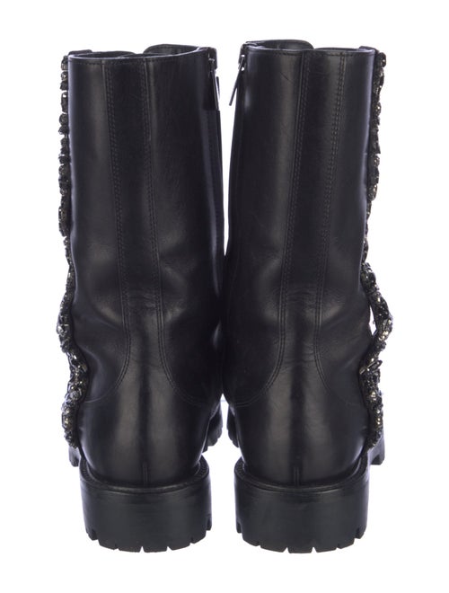 René Caovilla Leather Crystal Embellishments Combat Boots