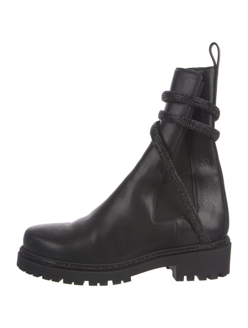 René Caovilla Leather Crystal Embellishments Combat Boots