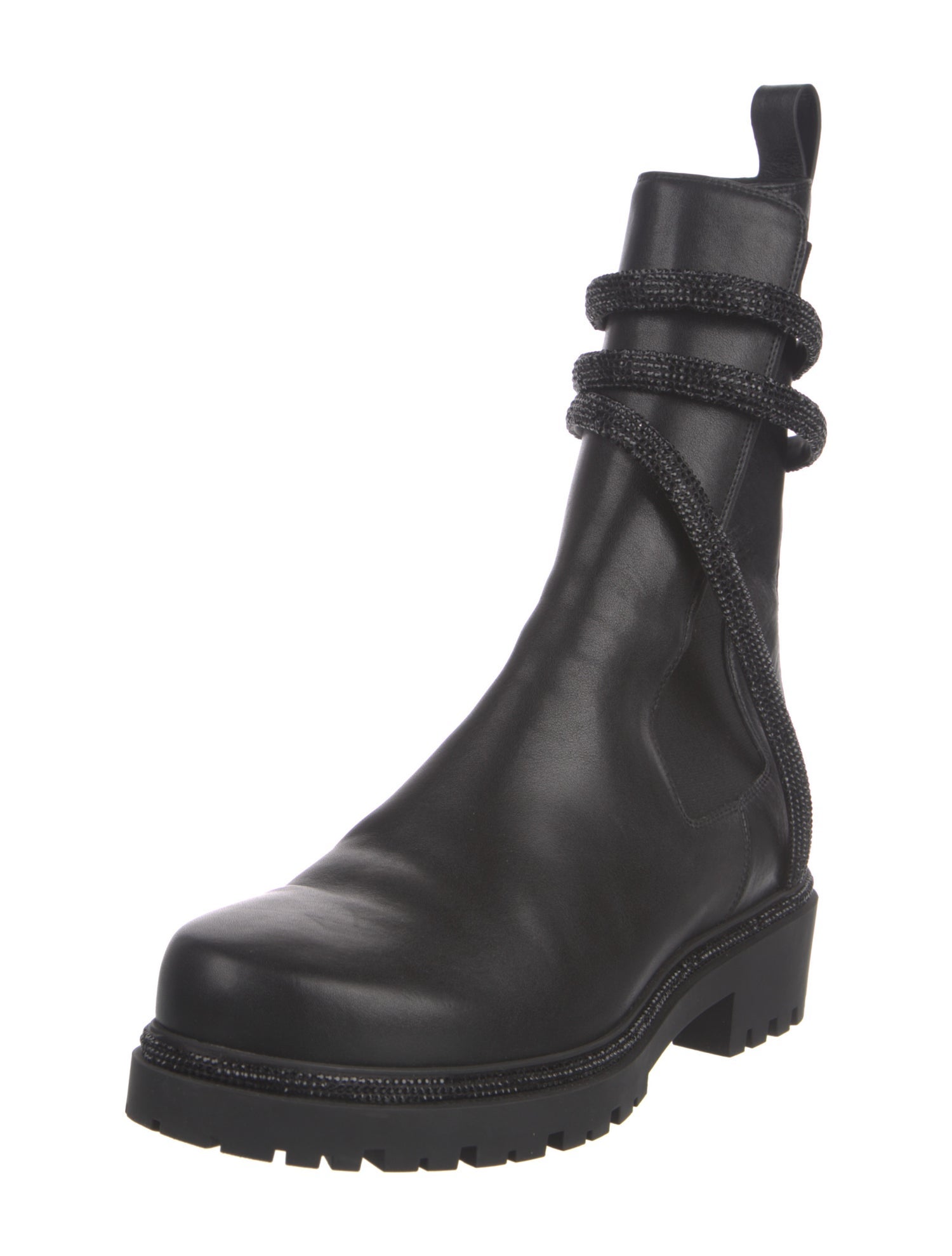 René Caovilla Leather Crystal Embellishments Combat Boots