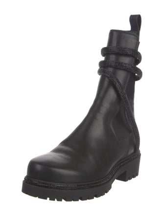 René Caovilla Leather Crystal Embellishments Combat Boots