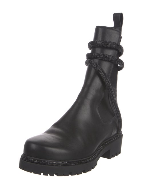 René Caovilla Leather Crystal Embellishments Combat Boots