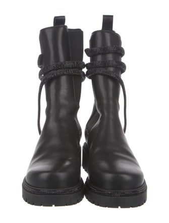 René Caovilla Leather Crystal Embellishments Combat Boots