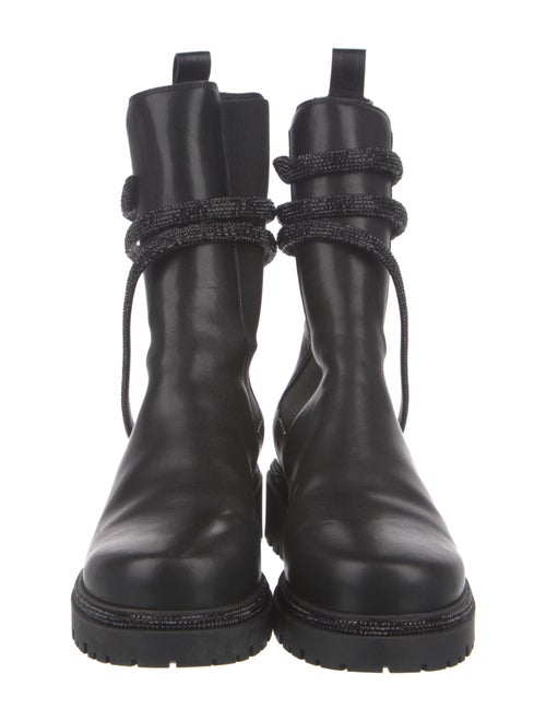 René Caovilla Leather Crystal Embellishments Combat Boots