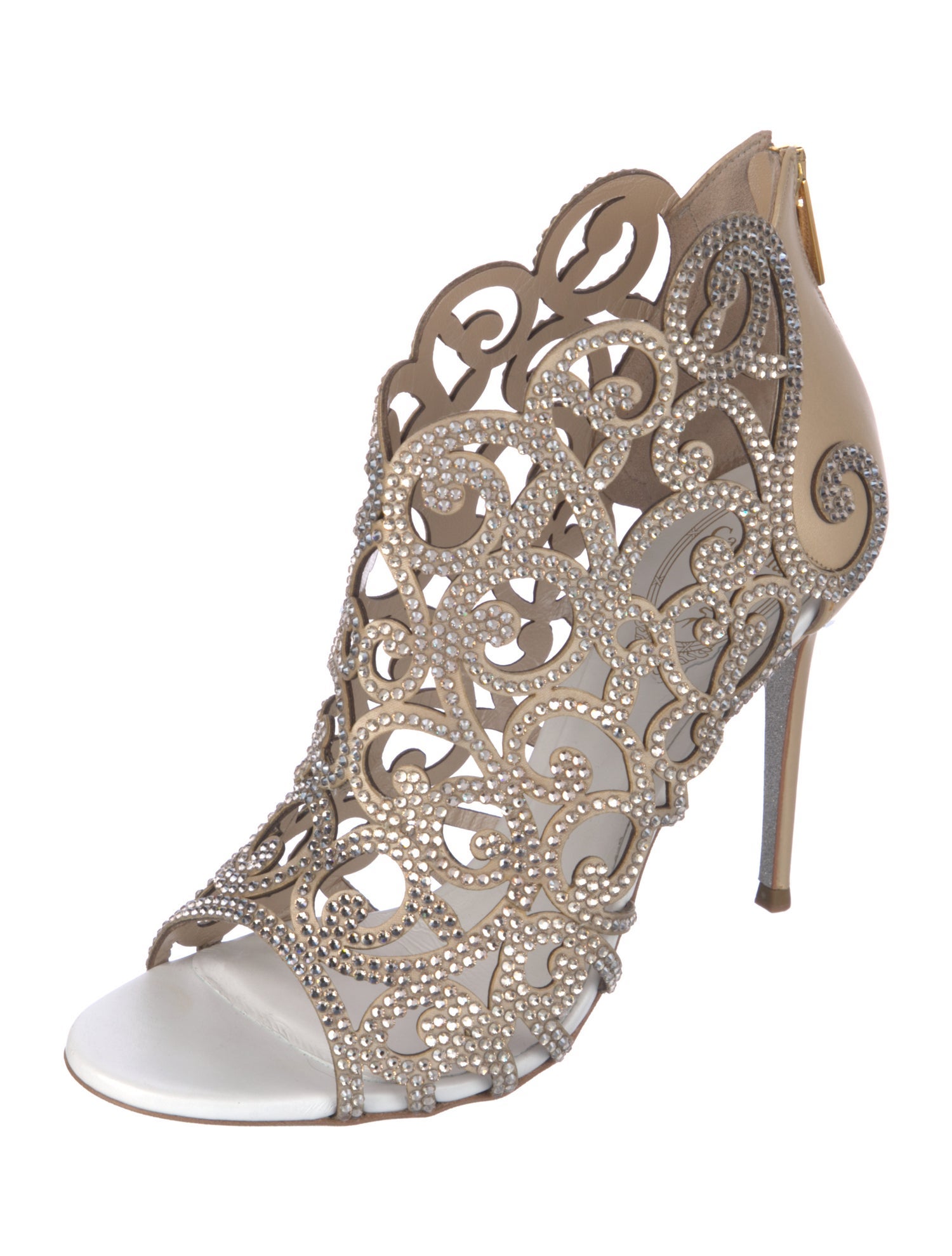 René Caovilla Leather Floral Print Pumps