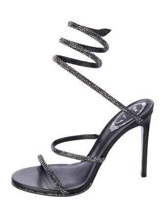 René Caovilla Leather Crystal Embellishments Slingback Pumps