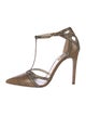 René Caovilla Snakeskin Animal Print T-Strap Pumps