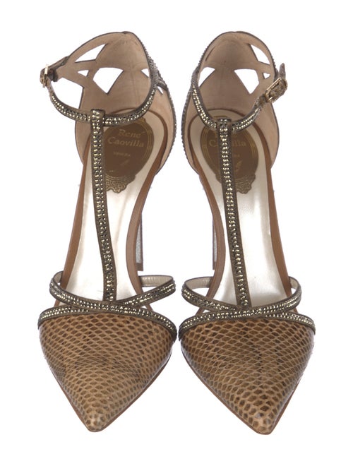 René Caovilla Snakeskin Animal Print T-Strap Pumps