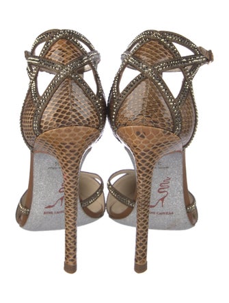 René Caovilla Snakeskin Animal Print T-Strap Pumps
