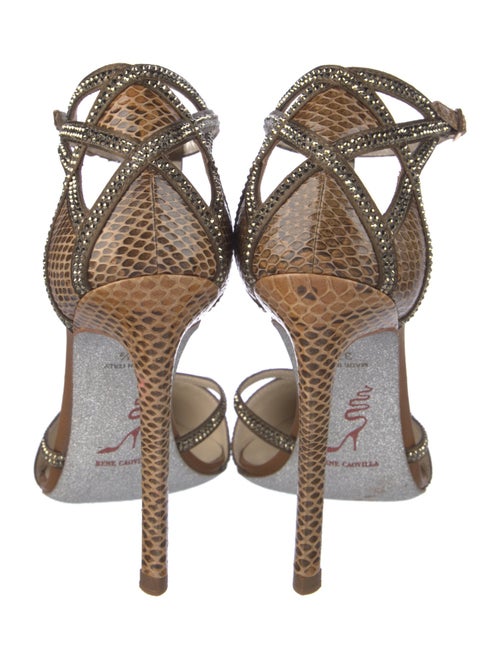 René Caovilla Snakeskin Animal Print T-Strap Pumps