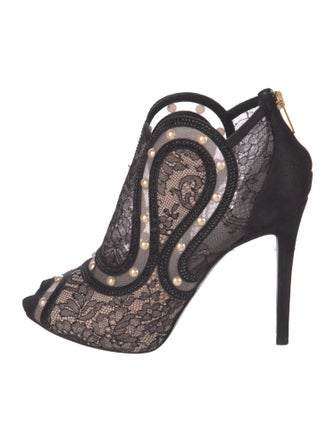 René Caovilla Lace Floral Print Pumps
