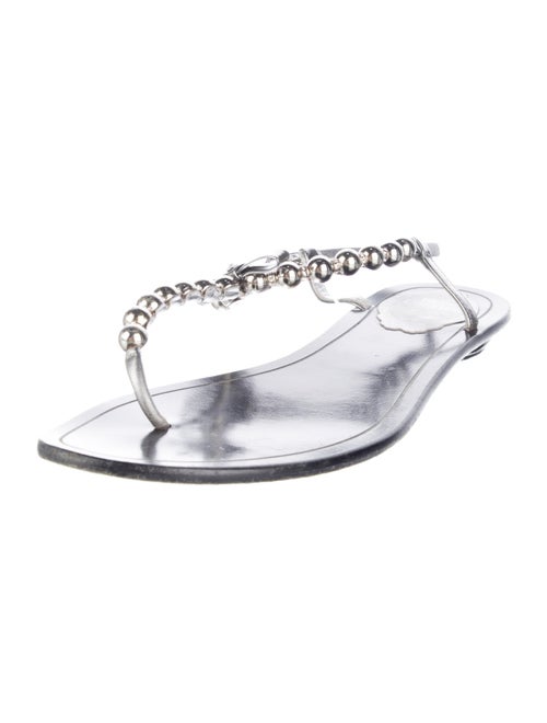 René Caovilla Leather Bow Accents T-Strap Sandals