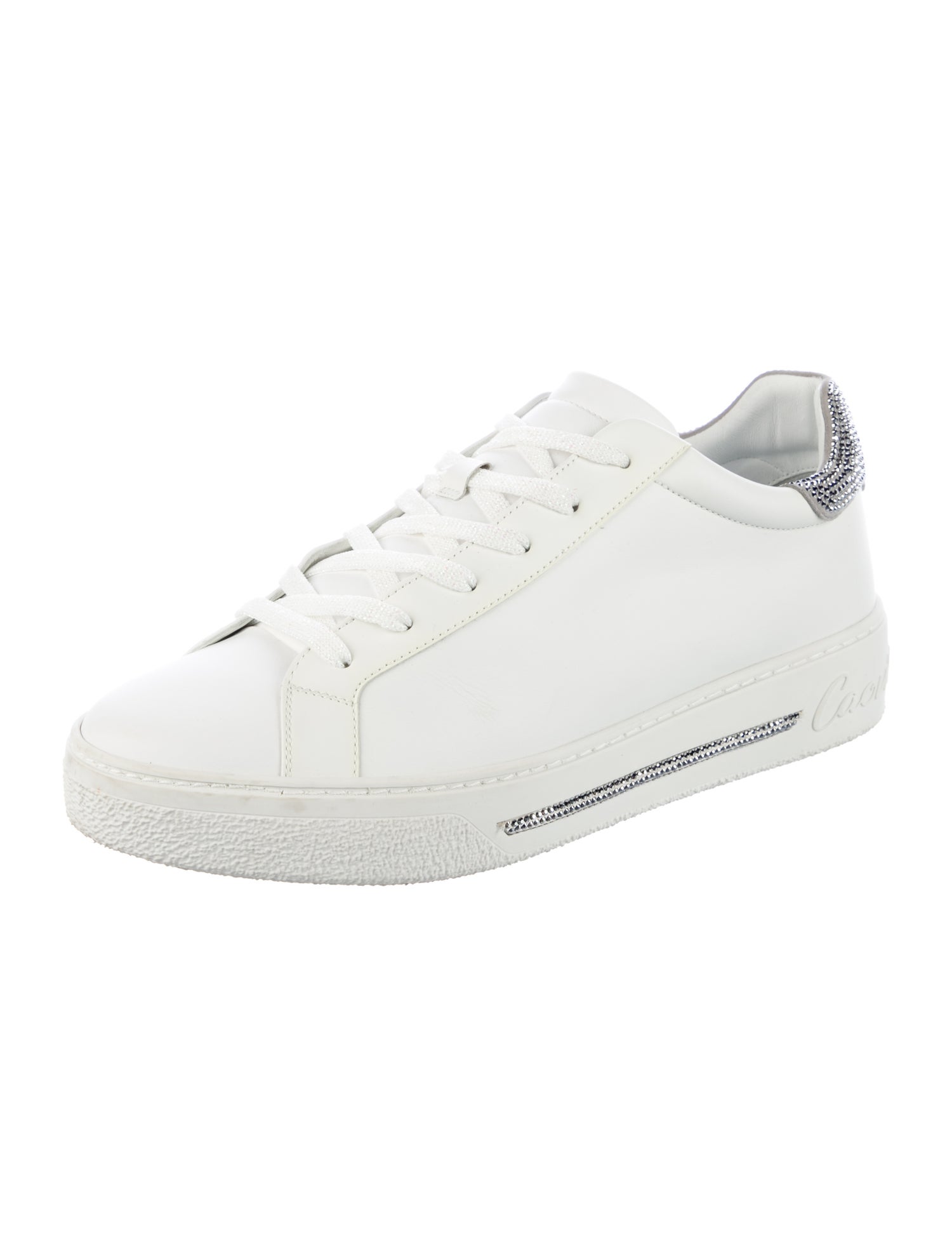 René Caovilla Leather Crystal Embellishments Sneakers