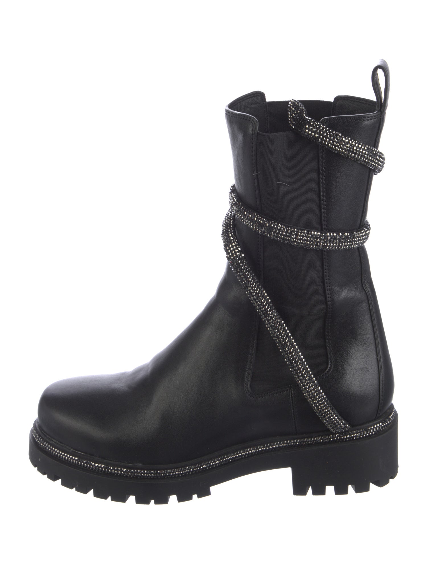 René Caovilla Leather Crystal Embellishments Moto Boots