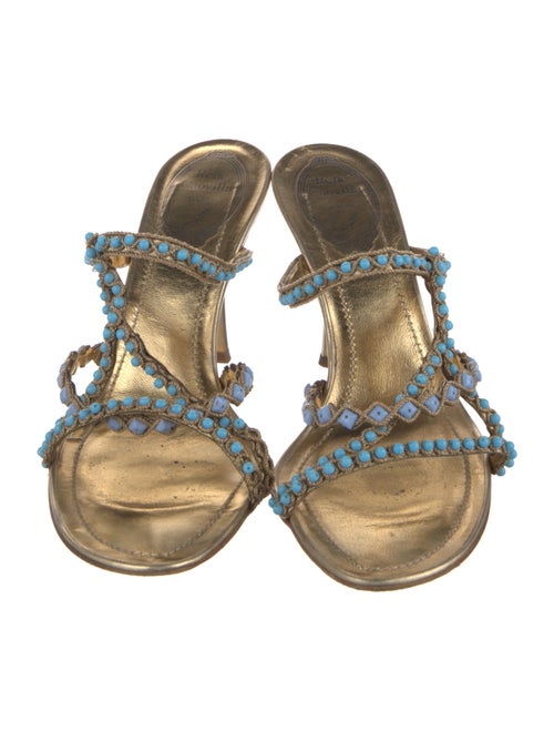 René Caovilla Leather Patterned Slides