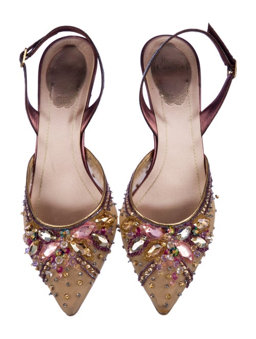 René Caovilla Mesh Crystal Embellishments Slingback Pumps