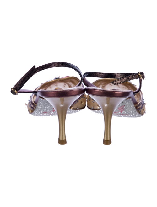 René Caovilla Mesh Crystal Embellishments Slingback Pumps