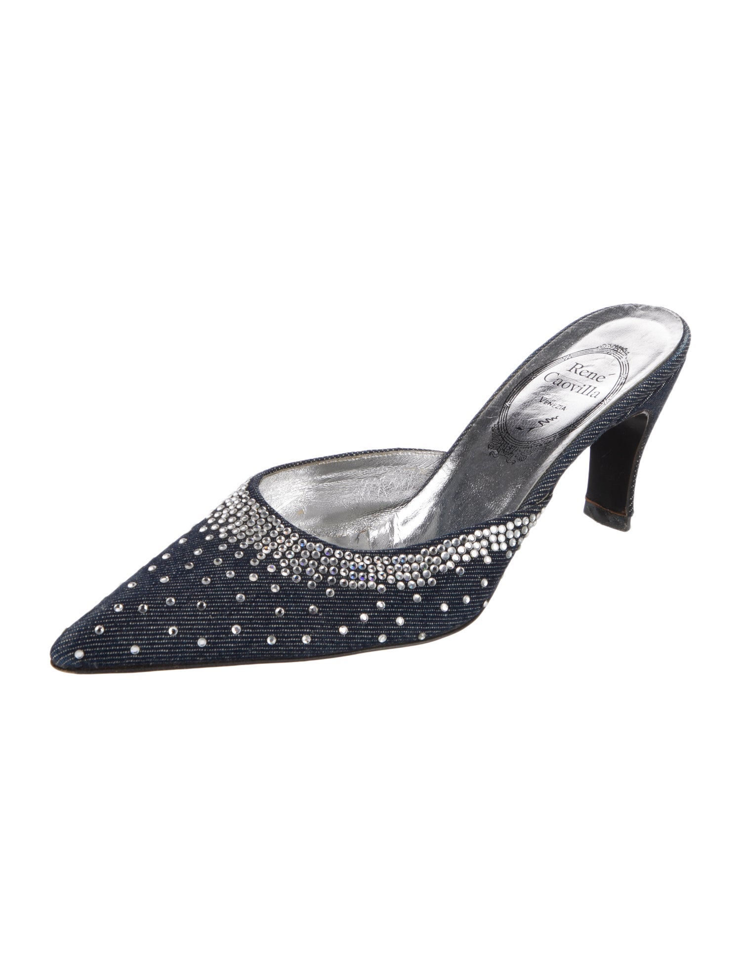 René Caovilla Denim Printed Mules