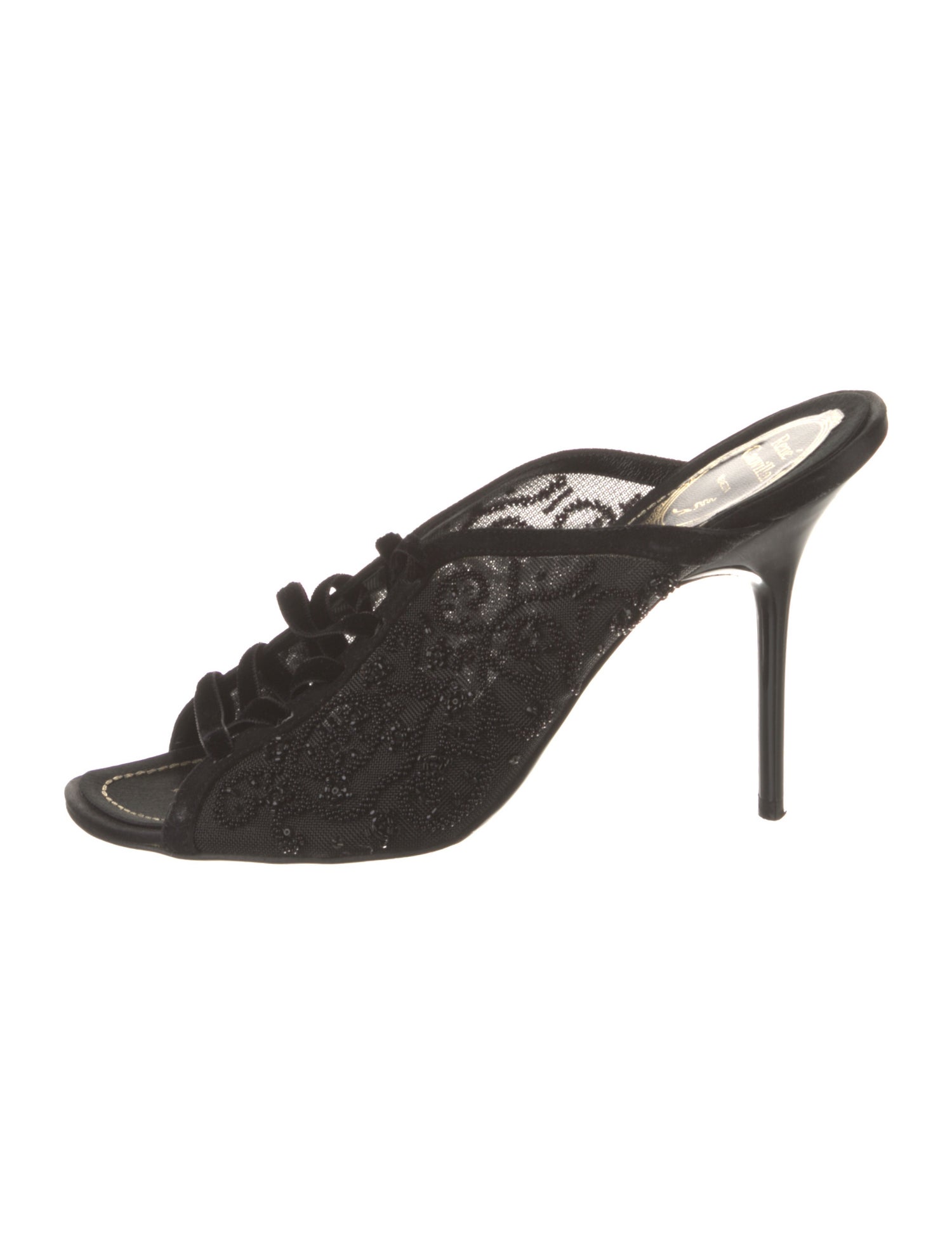 René Caovilla Velvet Mesh Accents Slides